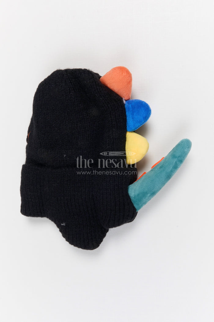 The Nesavu Baby Accessories Kids Rib Knit Beanie Cap with Fun Dinosaur Design Nesavu Black / Rib Knit IA002F-8 Nesavu Kids Black Rib Knit Beanie Cap With Dinosaur Design | New Born To 6 Months