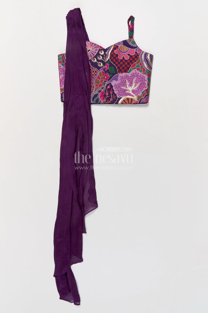 The Nesavu Girls Fancy Lehenga Purple Lehenga for Baby Girls with Designer Yoke for Weddings and Parties Nesavu Nesavu purple baby girl lehenga with digital print and designer yoke – perfect for weddings and festive events