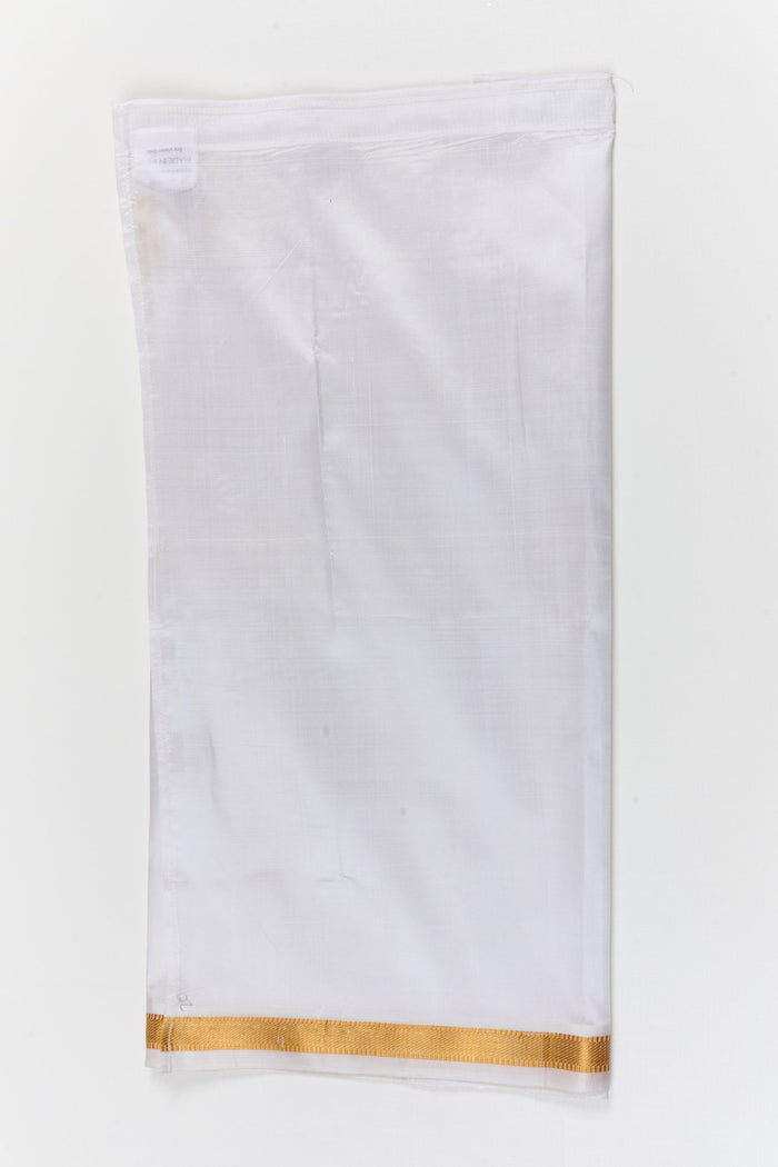 The Nesavu Pure Silk Vesti Readymade Silk Dhoti for Baby Boys for Festive and Pooja Wear Nesavu 20 (3Y) / White / Pure Silk D077B-20 Nesavu readymade silk dhoti for baby boys – pre-stitched ethnic wear for festivals and rituals