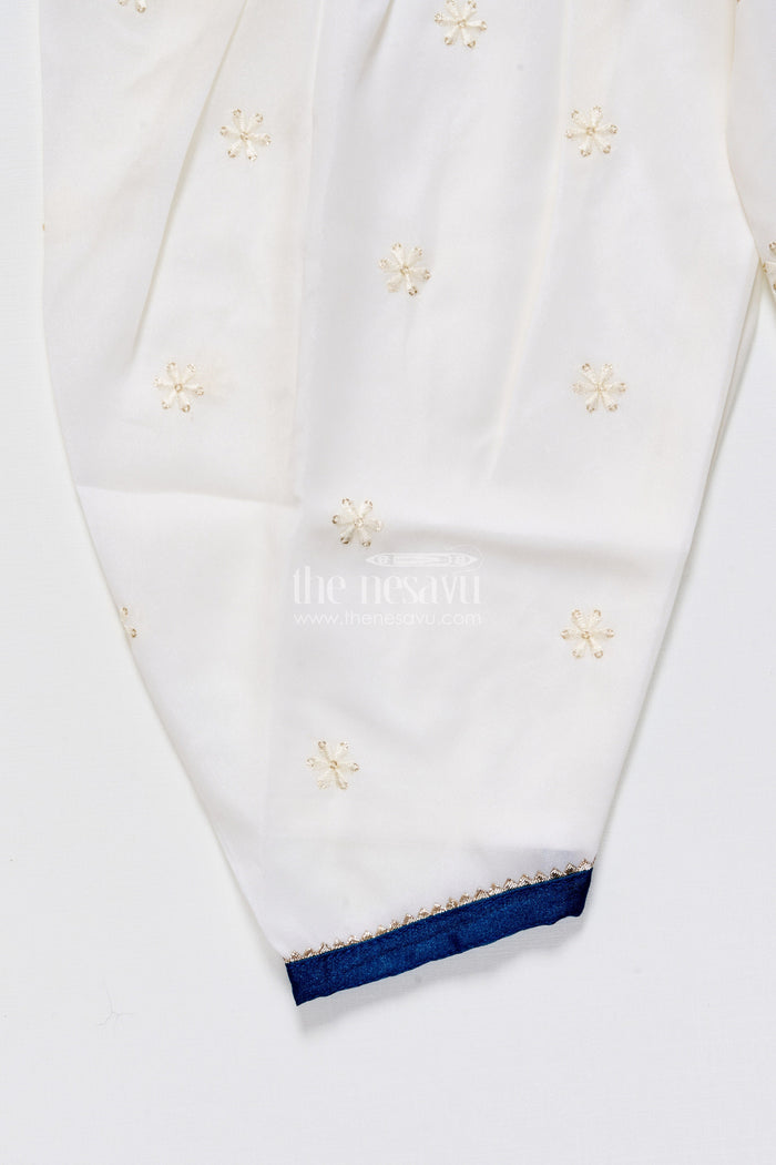 The Nesavu Girls Dothi Sets Royal Blue Embroidered Kurti Set with Dhoti Pants Nesavu Nesavu navy blue embroidered kurti dhoti pants girls ethnic dress