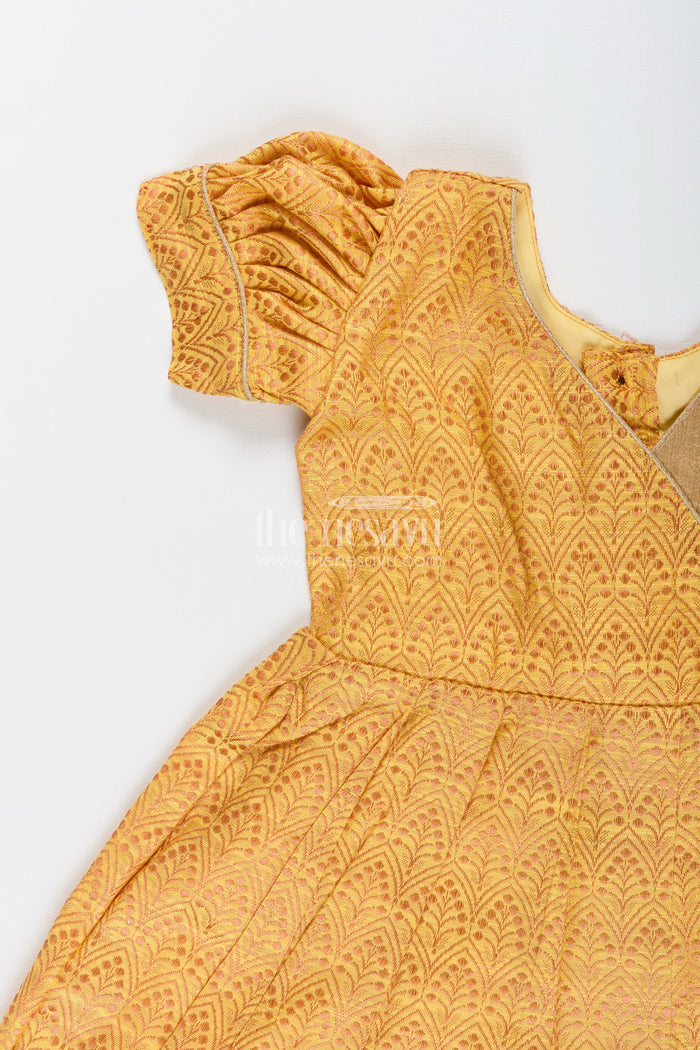 The Nesavu Silk Frock Semi Banarasi Frock for Toddler Girls for School Ethnic Day and Functions Nesavu Nesavu semi banarasi silk frock toddler girls perfect school ethnic day pujas