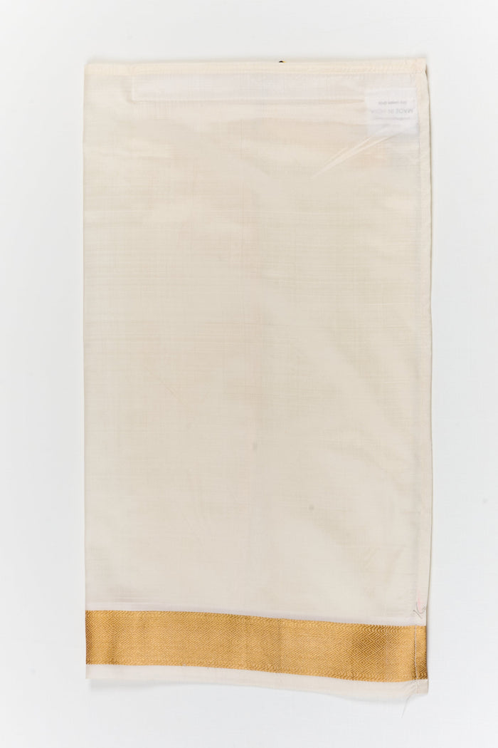 The Nesavu Pure Silk Vesti Silk Ceremony Dhoti Set for Kids for Poojas and Cultural Events Nesavu 16 (1Y) / White / Pure Silk D083B-16 Nesavu silk ceremony dhoti set for kids – traditional outfit for poojas, festivals, and special occasions