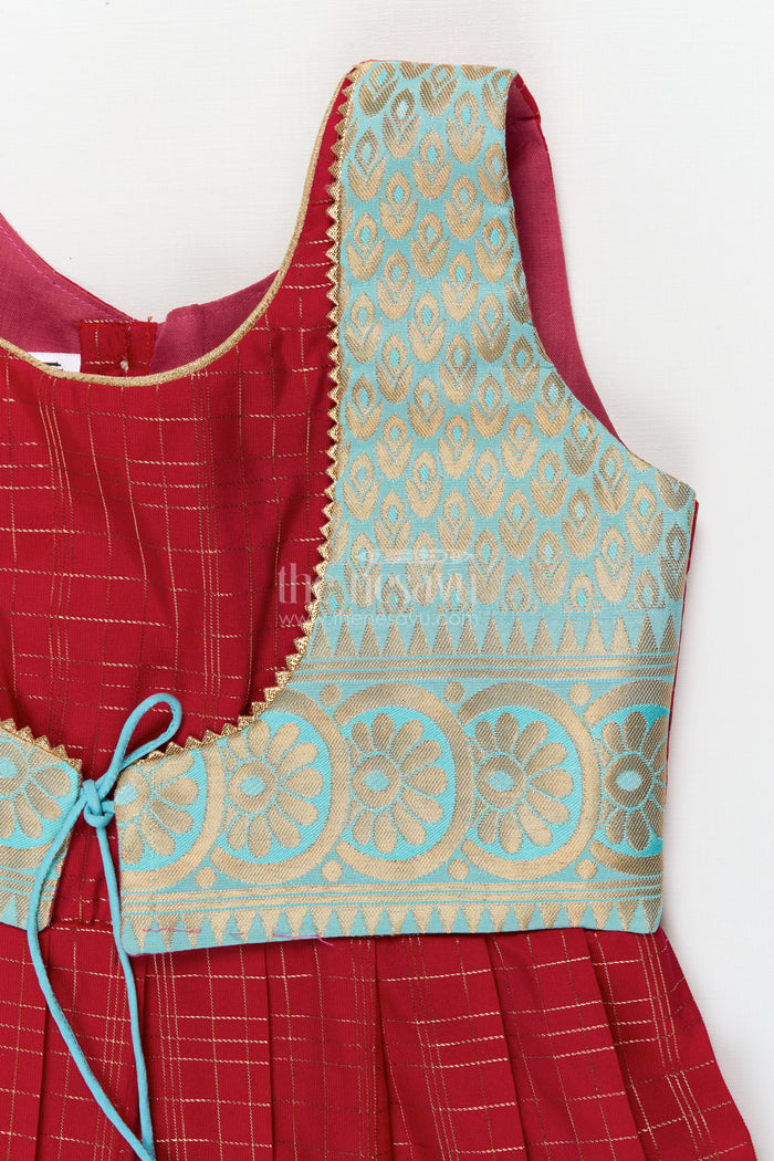The Nesavu Girls Kanchi Silk Frock Silk Frock for Toddler Girls with Bridal Saree Inspired Detailing for Festive Occasions Nesavu Nesavu toddler girl silk frock with bridal saree inspired zari borders for traditional functions