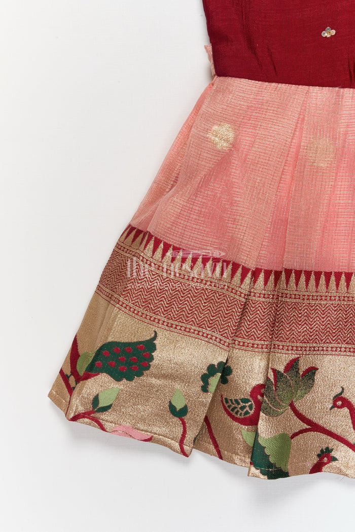 The Nesavu Silk Party Frock Silk Party Frock for Baby Girls for Birthday and Traditional Events Nesavu Nesavu silk frock for baby girls with traditional woven pleats and floral embroidery