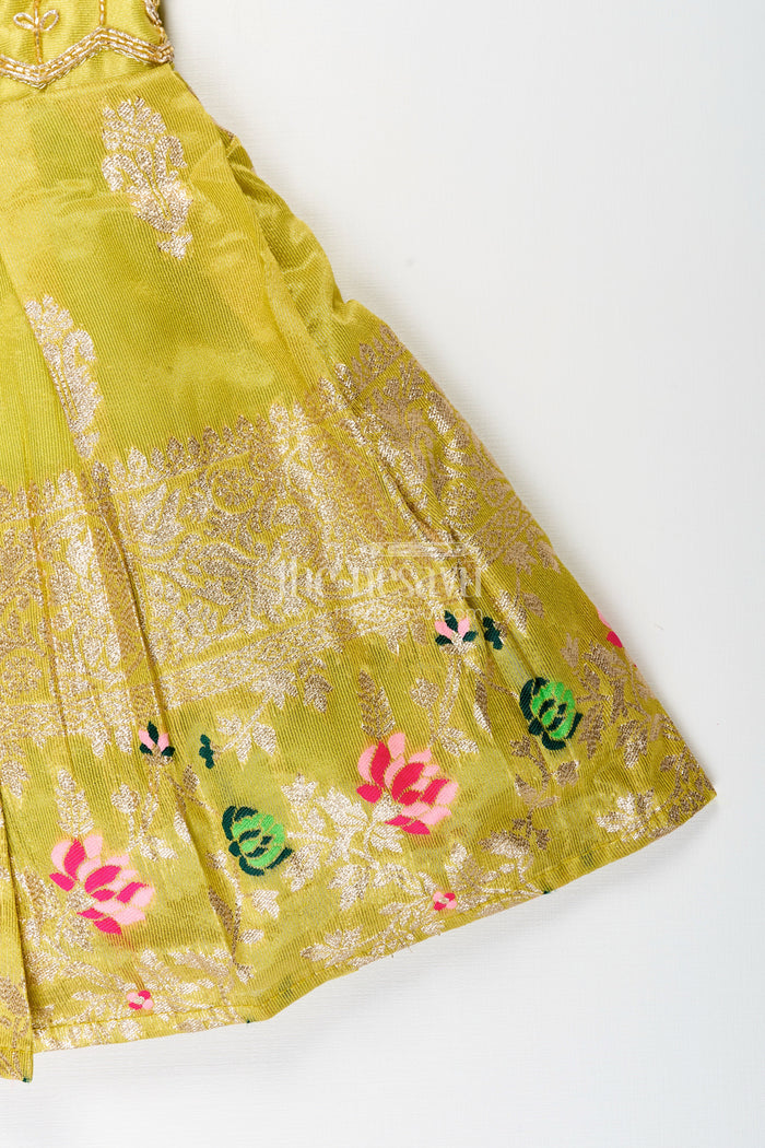 The Nesavu Silk Party Frock Silk Party Frock for Baby Girls with Zari Border and Floral Work Nesavu Nesavu silk party frock baby girls zari border embroidered yoke festive ready