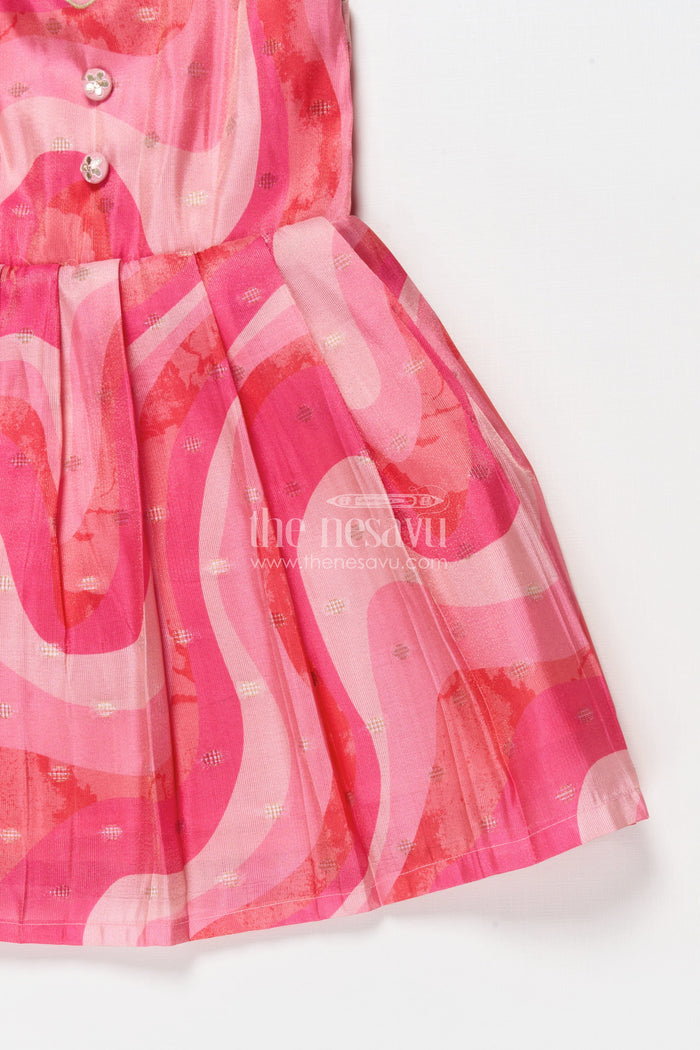 The Nesavu Silk Frock Sleeveless Silk Frock for Baby Girls for Birthdays and Playdates Nesavu Nesavu sleeveless silk frock with vibrant prints in Banaras art silk for birthdays and casual festive days
