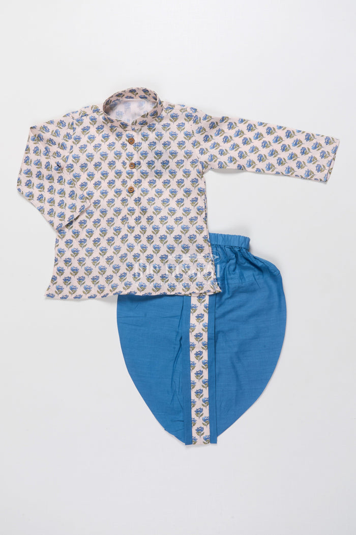 The Nesavu Boys Dothi Set Toddler Boys Dhoti Set with Jaipur Block Print for Ethnic Occasions Nesavu Nesavu toddler boys dhoti set Jaipur block printed kurta festive functions