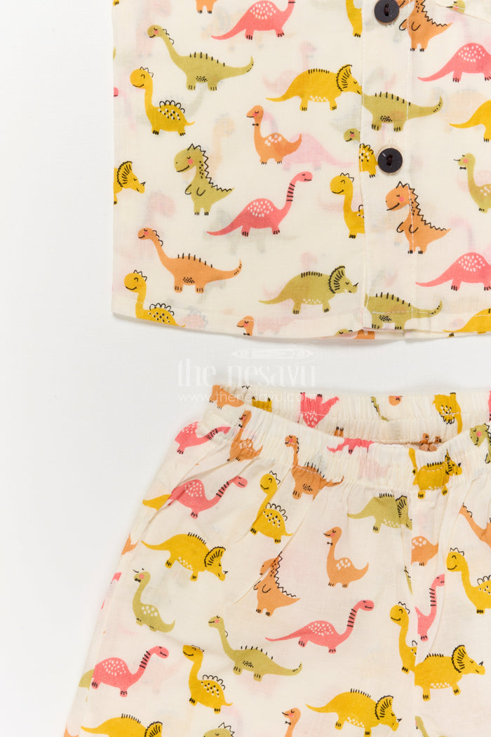 The Nesavu Boys Casual Set Toddler Boys Dinosaur Print Cotton Outfit for Casual Wear Nesavu Nesavu cotton casual outfit for toddler boys with dinosaur print – breathable and playful wear