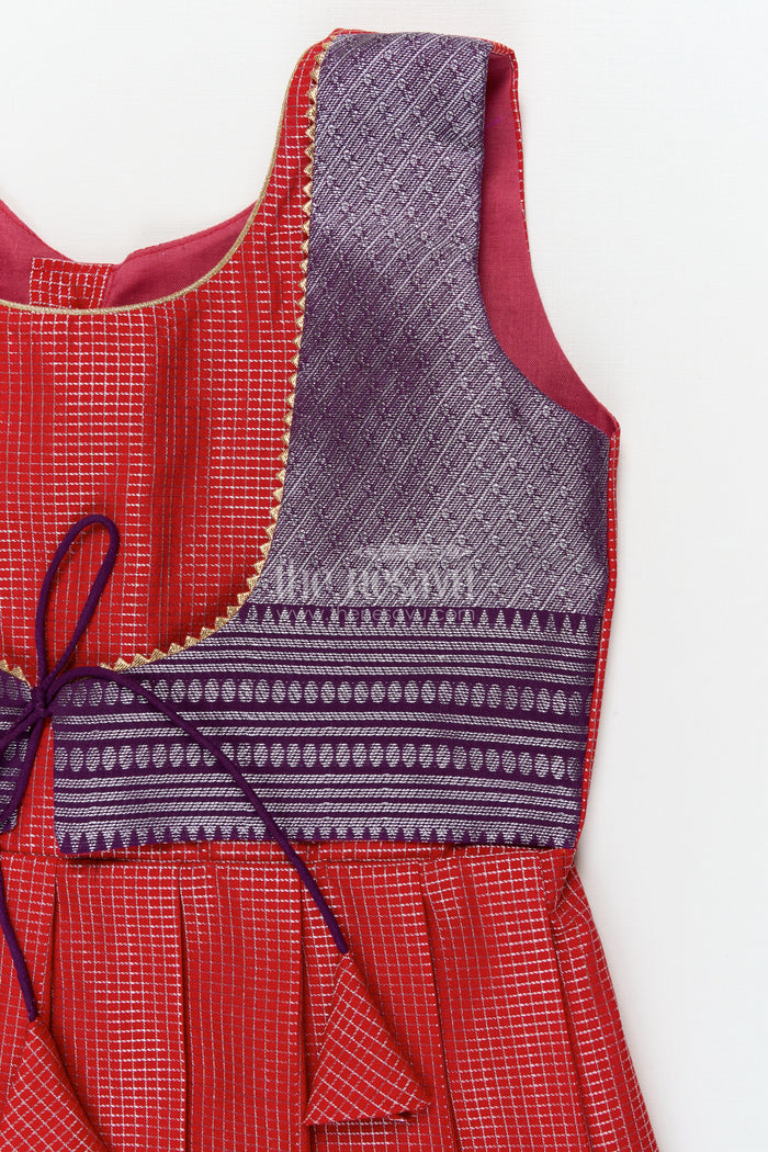 The Nesavu Girls Kanchi Silk Frock Traditional Silk Frock for Toddler Girls with Arani Saree Style Detailing Nesavu Nesavu toddler girl traditional silk frock inspired by Arani sarees for festive celebrations
