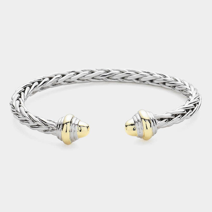 Two Tone Textured Metal Cuff Bracelet