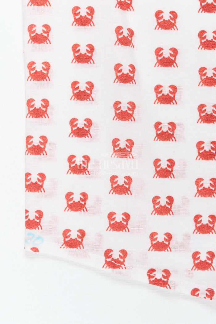 The Nesavu Boys Cotton Shirt White Printed Shirt for Boys in Cotton with Red Crab Motifs and Bold Sea-Inspired Digital Print Nesavu Nesavu White Printed Shirt Boys Cotton Red Crab Digital Print Sea-Themed Design