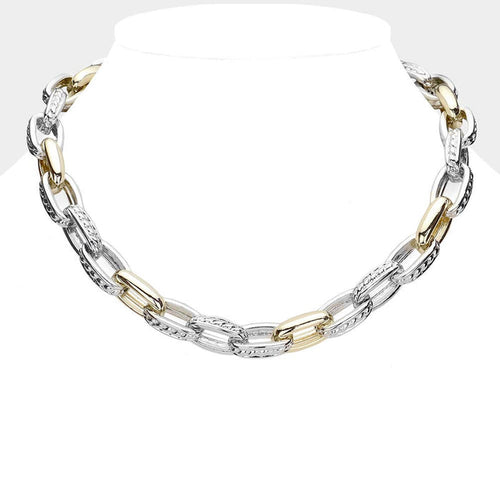 14K Gold Plated Two Tone Chunky Chain Necklace