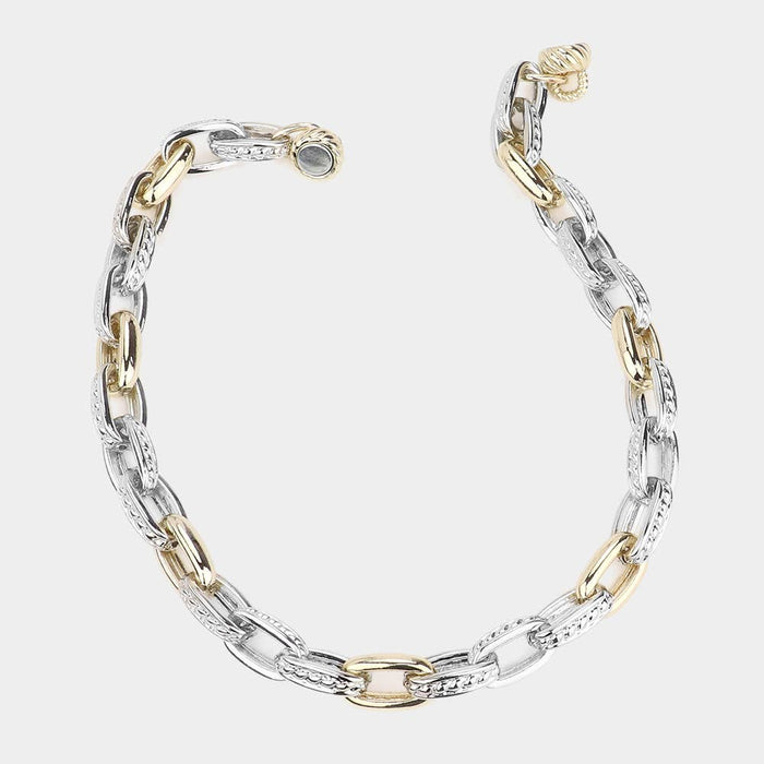 14K Gold Plated Two Tone Chunky Chain Necklace