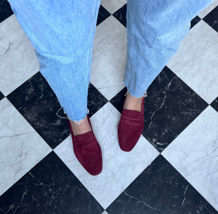 Burgundy suede large size womens loafer in large sizes 42-46