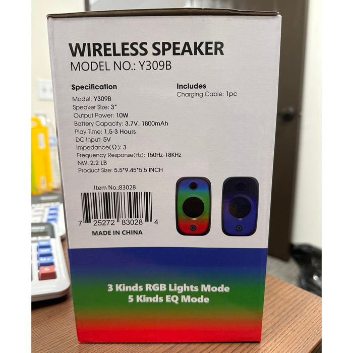 A1078, Bluetooth Wireless Speaker with RGB Lights 8"(Y309B)  .C24. &
