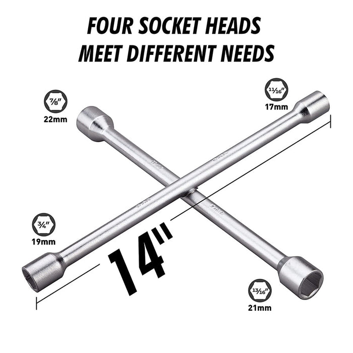 A8037, Universal Heavy Duty Lug Wrench, 4-Way Tire Iron Wrench         &