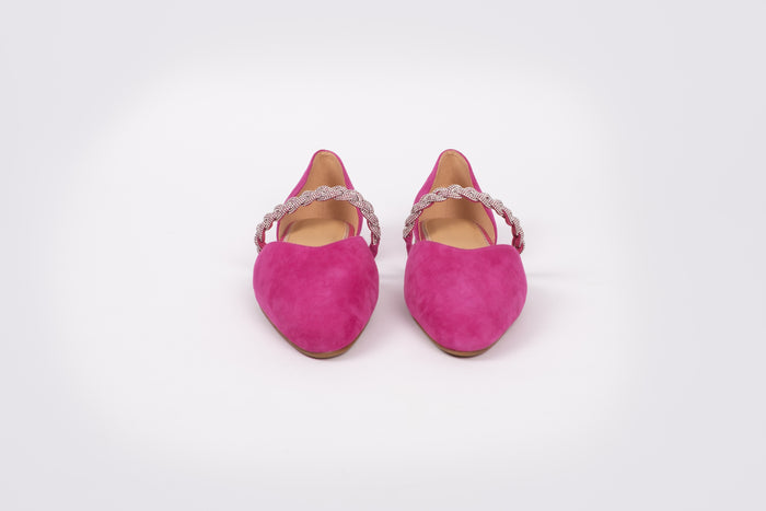 Back view of Amber flat in fuchsia pink available in larger womens UK sizes 8-12