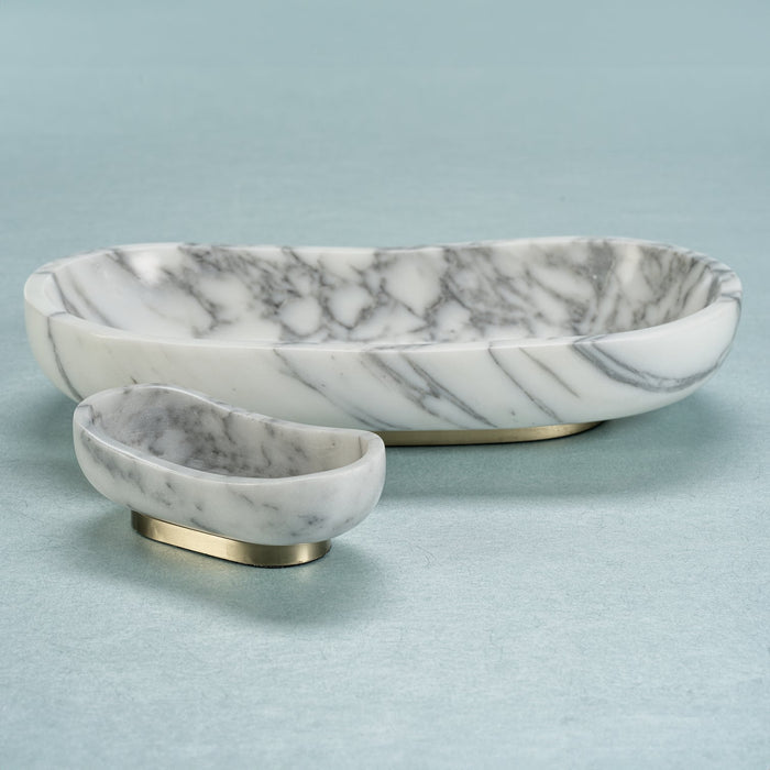 Arebascato Marble Oval Serving Bowl on Gold Metal Base - Decorative Bowls by Carlyle Avenue