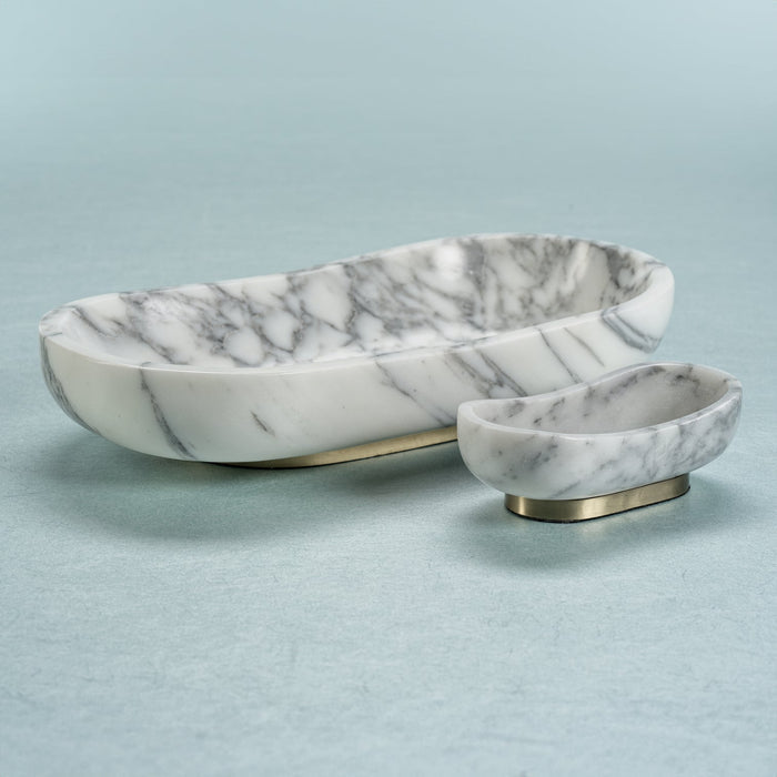 Arebascato Marble Oval Serving Bowl on Gold Metal Base - Decorative Bowls by Carlyle Avenue