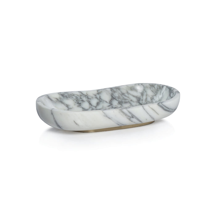 Arebascato Marble Oval Serving Bowl on Gold Metal Base - Decorative Bowls by Carlyle Avenue