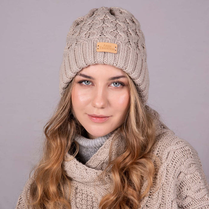 Aran Cable Knit Beanie Hat Aran Cable Knit Beanie Hat | Traditional Honeycomb Design