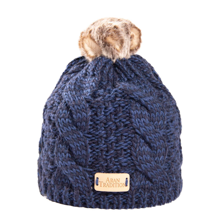 Aran Cable Tammy Hat Shop the Stylish Aran Cable Tammy Hat with Faux Fur Trim