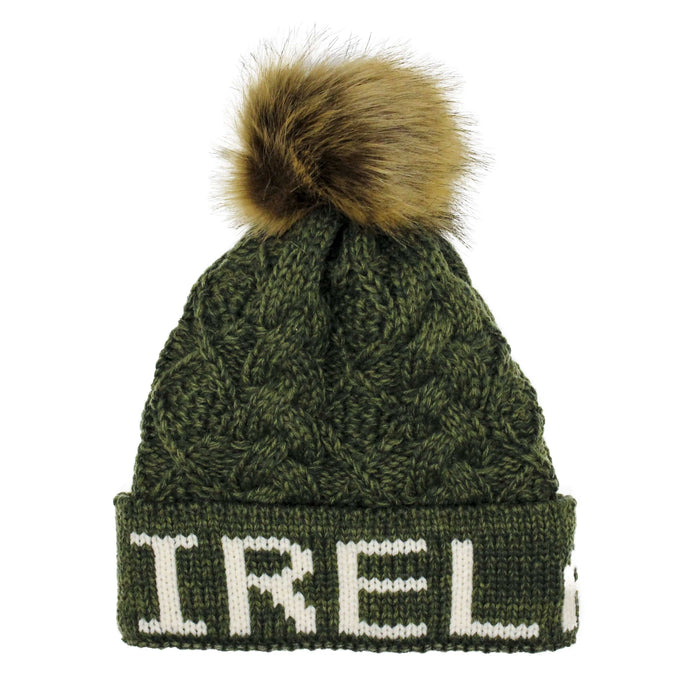 Aran Diamond Cable Ireland Pom Pom Hat Aran Diamond Cable IRELAND Pom Pom Hat | Soft Microfleece Lining