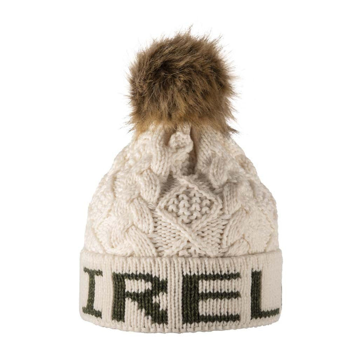 Aran Diamond Cable Ireland Pom Pom Hat Aran Diamond Cable IRELAND Pom Pom Hat | Soft Microfleece Lining