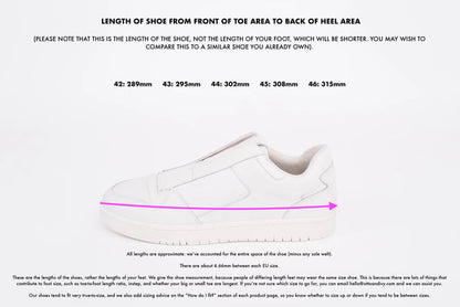 Measurement diagram displaying European sizes  lengths of large  womens shoes in size 42 43 44 45 46