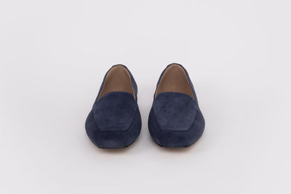 Navy flat suede womens shoe available in larger sizes 42-46
