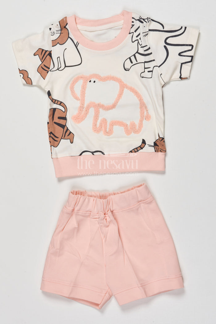 The Nesavu Boys Casual Set Baby Boy Cotton Casual Set with Playful Prints for Warm Weather Nesavu 12 (3M) / Pink BCS535B-12 Nesavu baby boy cotton printed top shorts set summer comfort casual outings