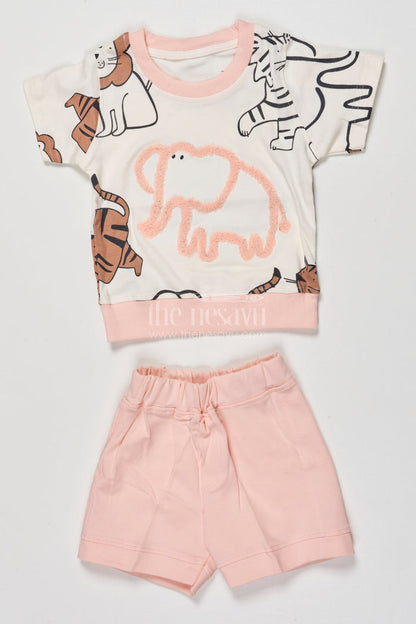 The Nesavu Boys Casual Set Baby Boy Cotton Casual Set with Playful Prints for Warm Weather Nesavu 12 (3M) / Pink BCS535B-12 Nesavu baby boy cotton printed top shorts set summer comfort casual outings