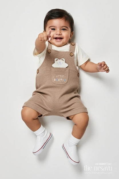 The Nesavu Baby Dungarees Baby Boy Cotton Dungaree Outfit for Casual Comfort and Cute Style Nesavu 14 (6M) / Beige BCS539B-14 Nesavu baby boy cotton dungaree tee set casual days toddler comfort