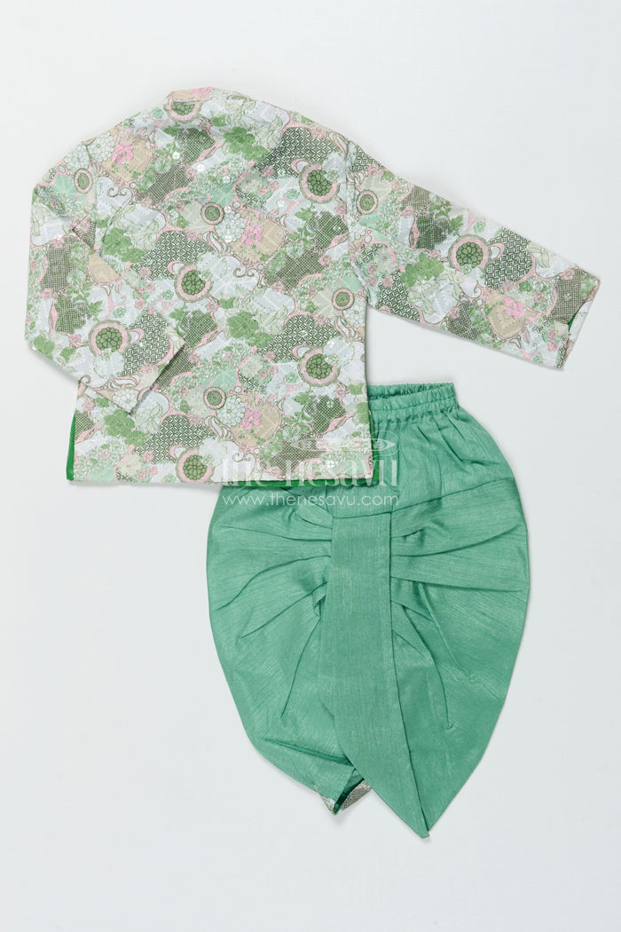 The Nesavu Boys Dothi Set Baby Boy Dhoti Kurta Set for Traditional Events and Family Functions Nesavu Nesavu baby boy dhoti kurta set for weddings and traditional functions with digital print