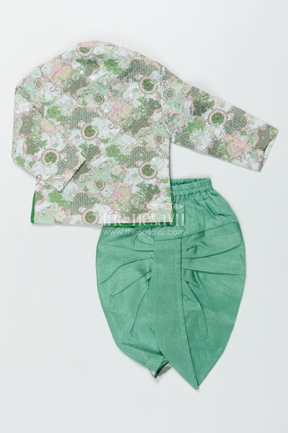 The Nesavu Boys Dothi Set Baby Boy Dhoti Kurta Set for Traditional Events and Family Functions Nesavu Nesavu baby boy dhoti kurta set for weddings and traditional functions with digital print