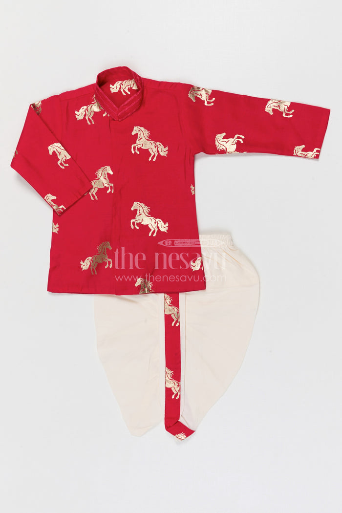 The Nesavu Boys Dothi Set Baby Boy Ethnic Dhoti Set for Naming Ceremony and Festive Photos Nesavu 14 (6M) / Silk blend / Pink BES956C-14 Nesavu baby boy ethnic dhoti set for naming ceremony festive celebrations and family photos