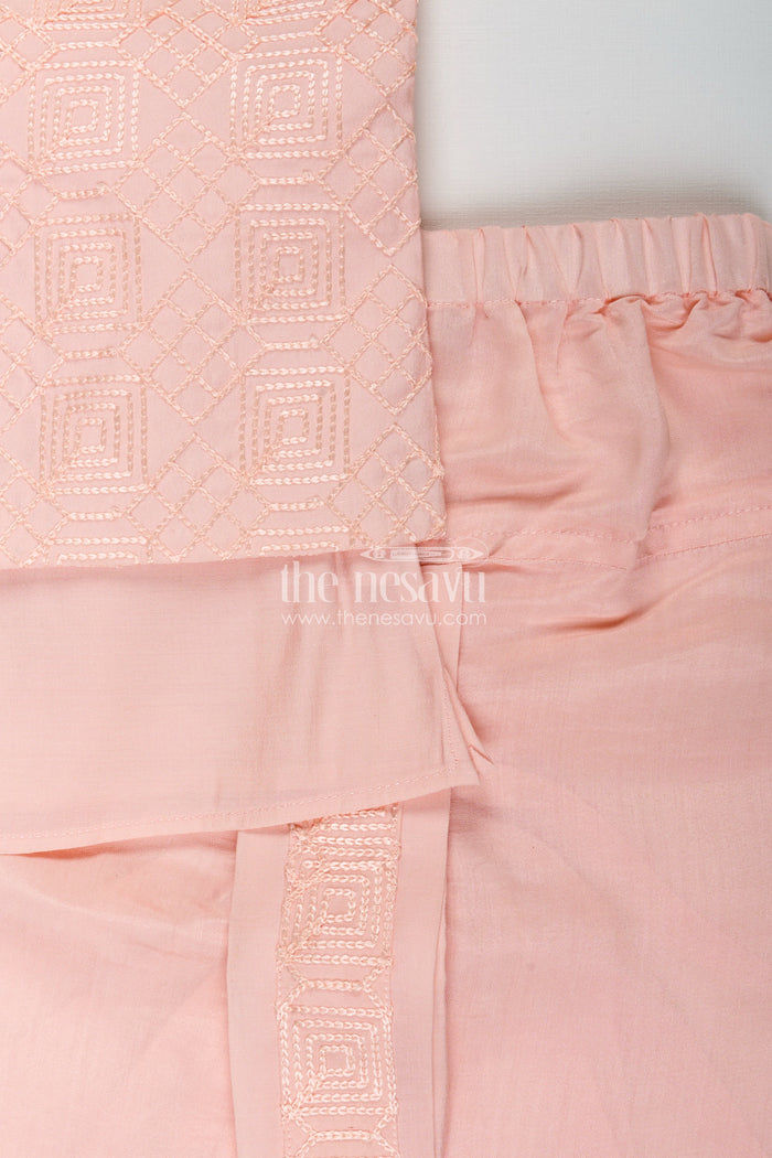 The Nesavu Boys Dothi Set Baby boy peach dhoti set with embroidered silk jacket for naming and festive wear Nesavu Nesavu peach baby boy dhoti set embroidered silk jacket  perfect naming ceremonies festive events