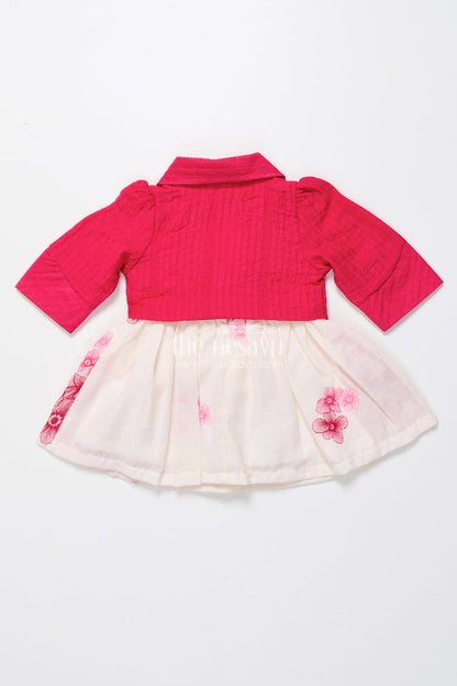 The Nesavu Baby Fancy Frock Baby Cotton Embroidered Frock with Formal Collar Design Nesavu Nesavu baby cotton frock jacket look embroidery  festive party wear