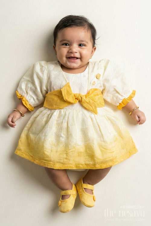 The Nesavu Baby Cotton Frocks Baby Cotton Frock for Naming Ceremony and First Milestone Events Nesavu 14 (6M) / Yellow BFJ831A-14 Nesavu baby cotton frock bow detail naming ceremonies traditional celebrations