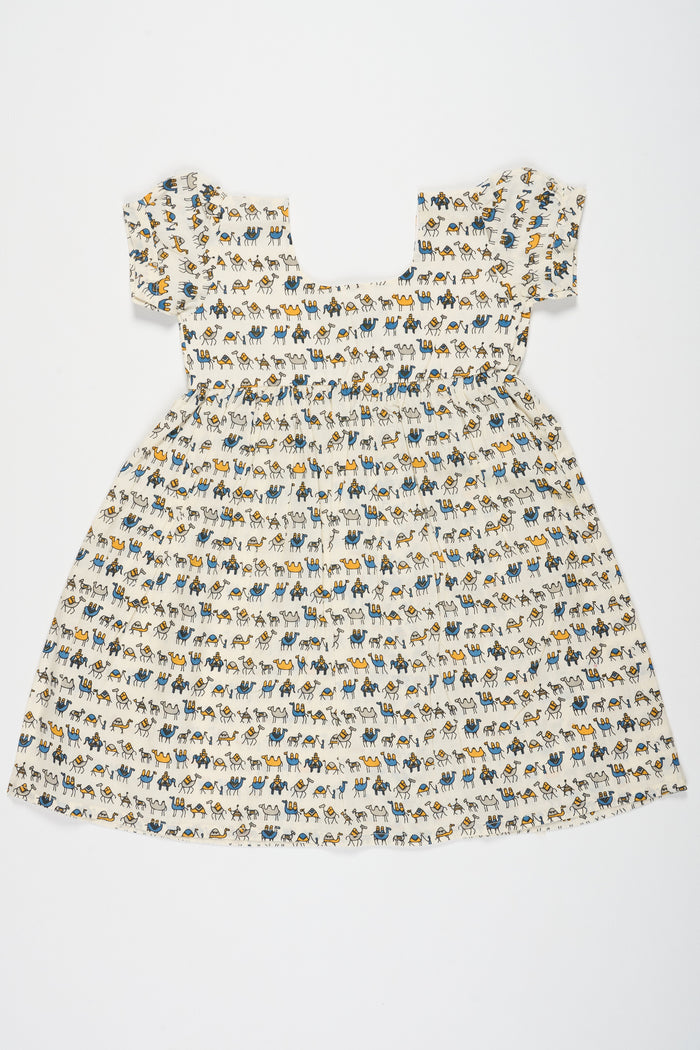 The Nesavu Baby Cotton Frocks Baby Cotton Frock with Camel Print for Casual Wear Soft and Breathable Nesavu Nesavu Baby Camel Print Cotton Block Frock Comfortable Casual Baby Dress