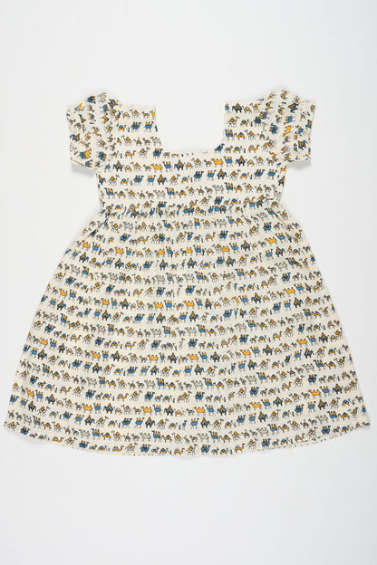 The Nesavu Baby Cotton Frocks Baby Cotton Frock with Camel Print for Casual Wear Soft and Breathable Nesavu Nesavu Baby Camel Print Cotton Block Frock Comfortable Casual Baby Dress