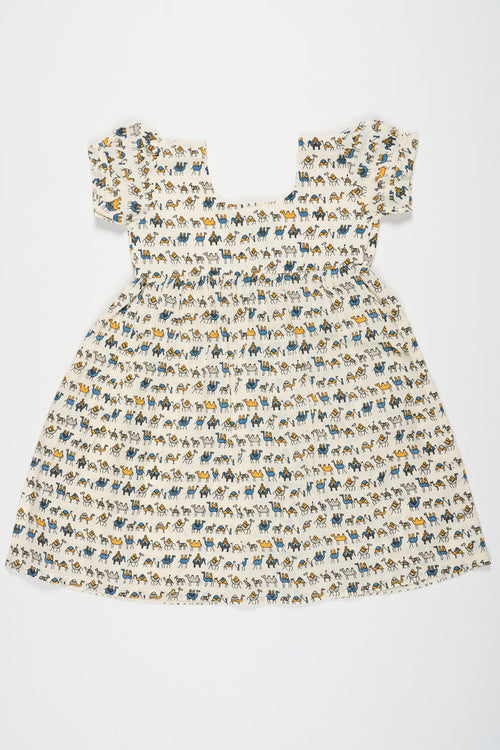 The Nesavu Baby Cotton Frocks Baby Cotton Frock with Camel Print for Casual Wear Soft and Breathable Nesavu Nesavu Baby Camel Print Cotton Block Frock Comfortable Casual Baby Dress