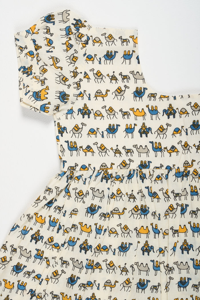 The Nesavu Baby Cotton Frocks Baby Cotton Frock with Camel Print for Casual Wear Soft and Breathable Nesavu Nesavu Baby Camel Print Cotton Block Frock Comfortable Casual Baby Dress