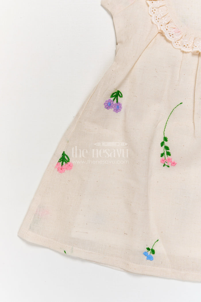 The Nesavu Baby Cotton Frocks Baby Cotton Frock with Embroidery for Casual Outings and Summer Comfort Nesavu Nesavu baby cotton frock with floral embroidery and lace detailing for everyday wear