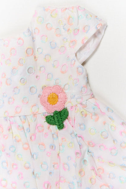 The Nesavu Baby Cotton Frocks Baby Cotton Hakoba Frock with Pastel Rainbow Circle Embroidery Nesavu Nesavu pastel Hakoba frock with rainbow embroidery and flower patch for baby girls