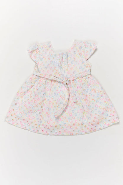 The Nesavu Baby Cotton Frocks Baby Cotton Hakoba Frock with Pastel Rainbow Circle Embroidery Nesavu Nesavu pastel Hakoba frock with rainbow embroidery and flower patch for baby girls