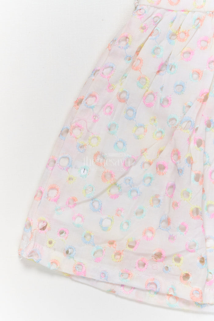 The Nesavu Baby Cotton Frocks Baby Cotton Hakoba Frock with Pastel Rainbow Circle Embroidery Nesavu Nesavu pastel Hakoba frock with rainbow embroidery and flower patch for baby girls