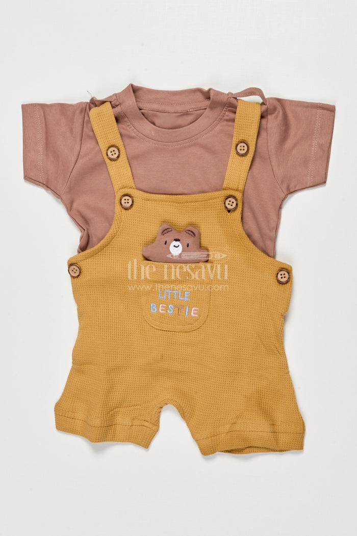 The Nesavu Baby Dungarees Baby Dungaree and Tee Cotton Set for Outings and Everyday Style Nesavu 14 (6M) / Brown BCS539A-14 Nesavu baby cotton dungaree set printed tee everyday wear comfortable outings