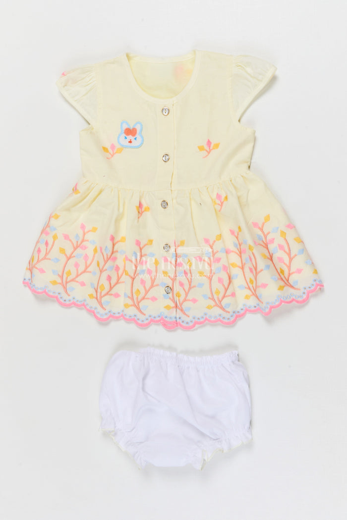 The Nesavu Baby Frocks Baby Frock for Outings and Everyday Celebrations Nesavu 16 (1Y) / Yellow / Cotton BFJ850H-16 Nesavu embroidered baby frock in cotton for casual celebrations and playtime fun