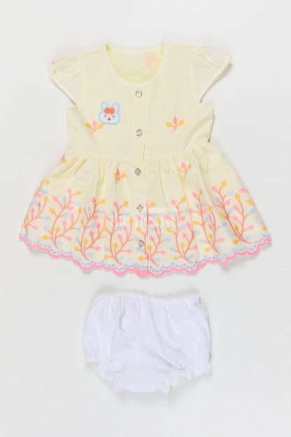 The Nesavu Baby Frocks Baby Frock for Outings and Everyday Celebrations Nesavu 16 (1Y) / Yellow / Cotton BFJ850H-16 Nesavu embroidered baby frock in cotton for casual celebrations and playtime fun